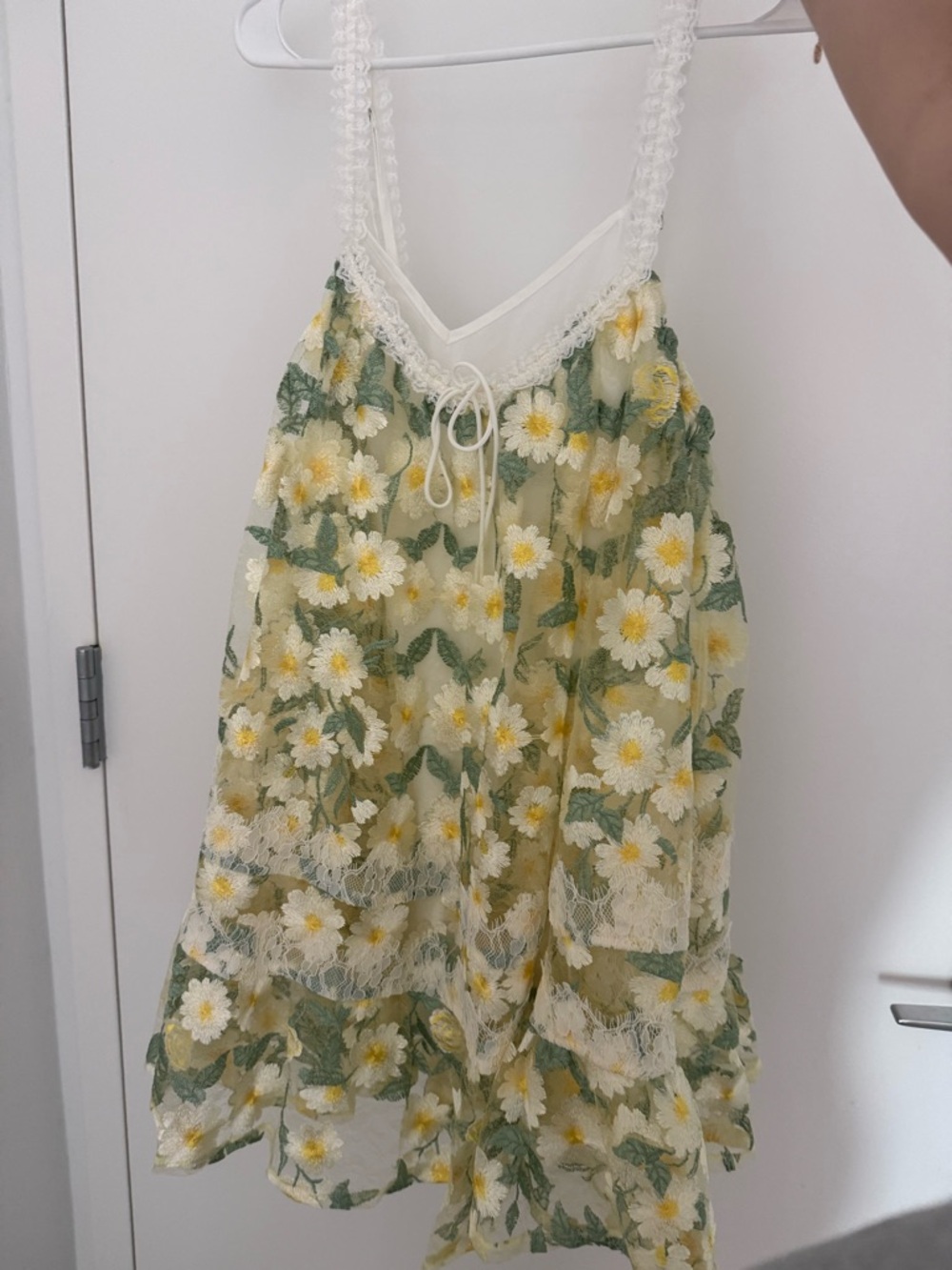 For Love And Lemons White, Yellow & Green Daisy Embroidered Mini Dress